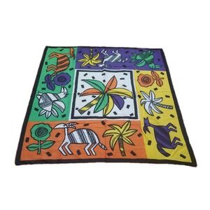 Vintage Paul Harris Scarf Made Italy Palm Trees Animals Square Boho 30x30